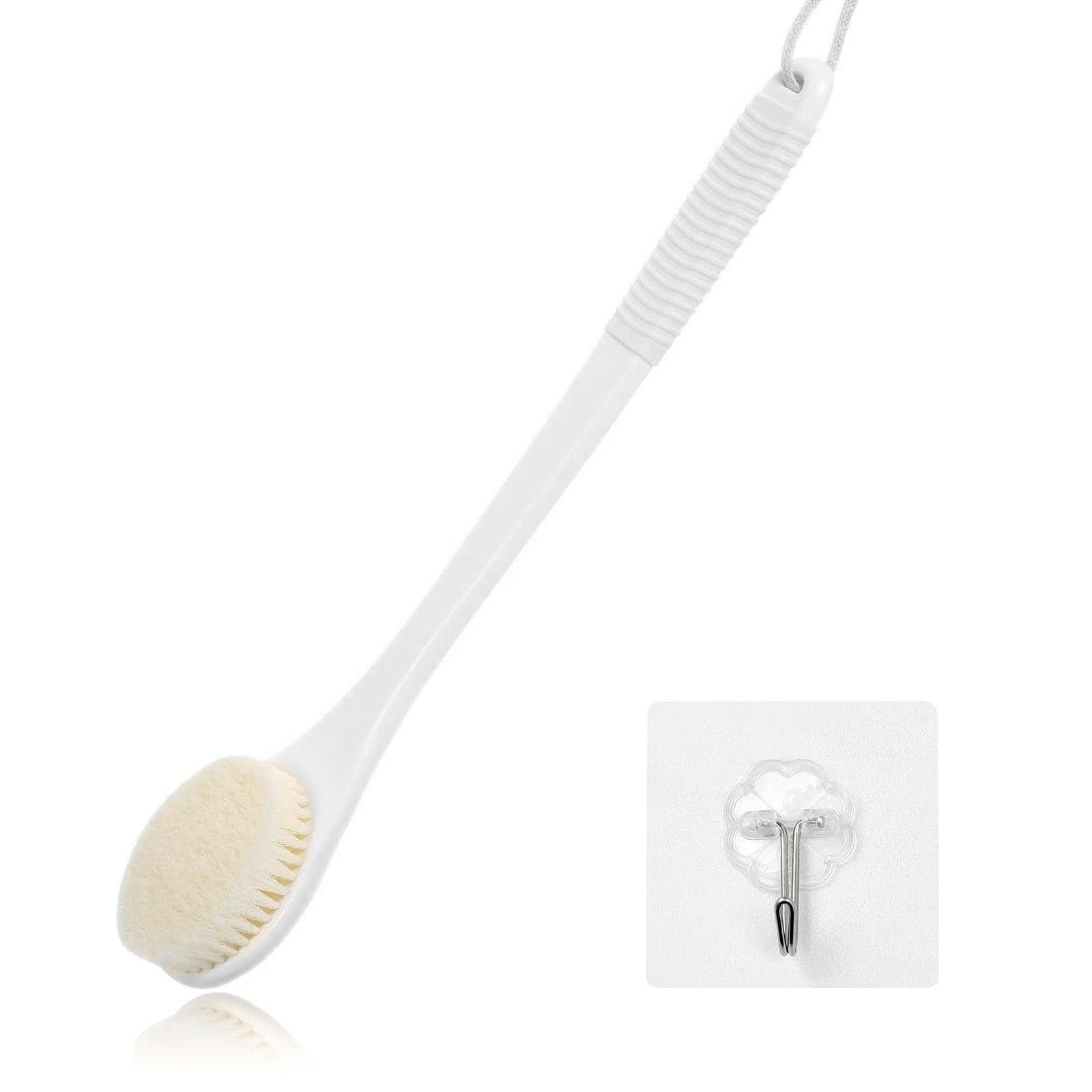 Spazzola per la Schiena da 43 cm per Doccia, Spazzola Corporea Esfoliante Antiscivolo per il Bagno, Spazzola Morbida per la Schiena per Uomini e Donne (Bianco)