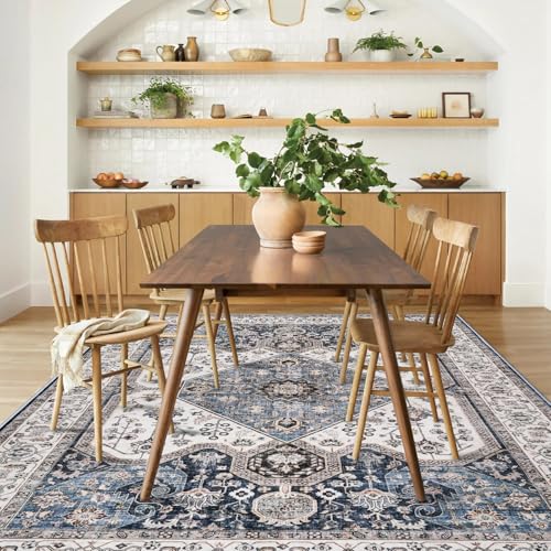 RUUGME Washable 3x5 Area Rug - Soft Area Rugs for Living Room Stain Resistant Carpet Vintage Lightweight Rugs for Bedroom with Non Slip Backing Indoor Home Decor Rugs 3x5 Navy