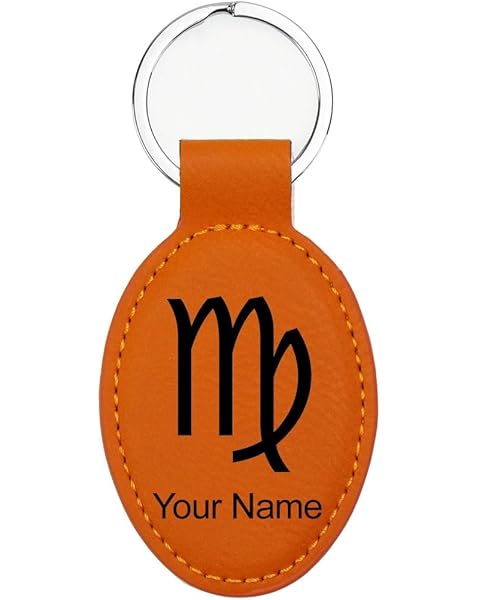 LaserGram Oval Keychain, Zodiac Sign Virgo, Personalized Engraving Included