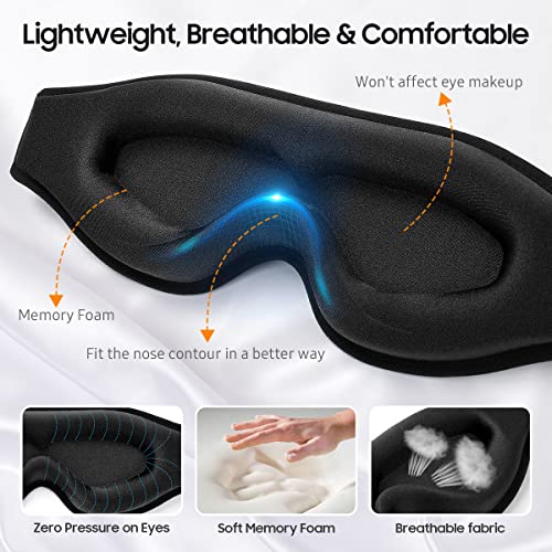 Behoomi Sleep Mask, Premium Eye Mask For Sleeping, Total Blackout, Superior Soft Comfort, Upgraded 3D Ergonomic Designed Sleeping Mask For Home, Office, Travel, Meditation, Yoga, Black #TOP2