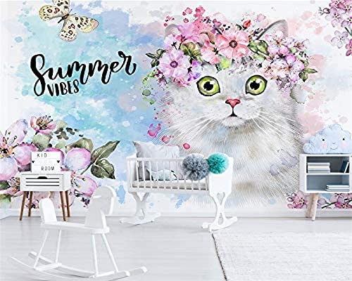Tapete Hintergrund Skandinavisch Einfache Blume Kitty\'S Kinderzimmer Dekorativer Hintergrund Wohnzimmer Schlaf Tapeten Wohnkultur Fototapete 3D Effekt Wohnzimmer Schlafzimmer Kinderzimmer-430Cm×300Cm