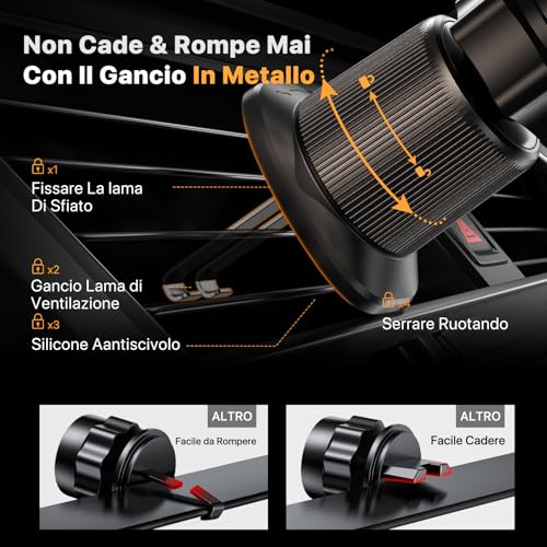 Miracase Porta Cellulare Auto con La Nuova Clip di Aggancio in Metallo, Supporto Telefono Auto per Bocchette dell'Aria, Porta Telefono Auto Universale per iPhone Android e Tutti Gli Smartphone - 3