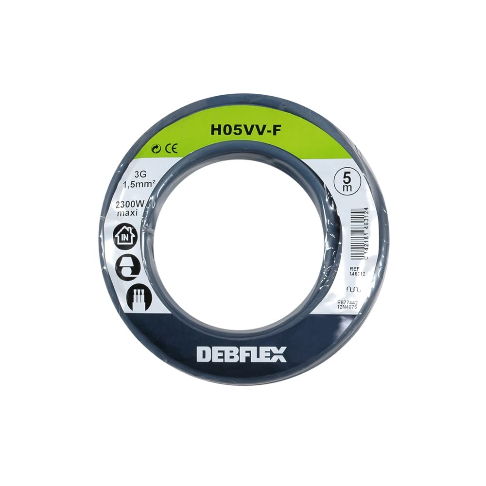 Cable HO5VV-F 3G Debflex de 5 m, manguera eléctrica flexible gris para el hogar