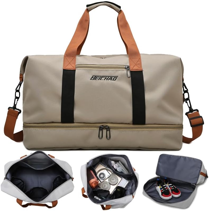 Canvas Weekender Bag for Men & Women – Large Travel Duffel with Shoe Compartment – Army Green Vintage Leather Trim Overnight Carry-On Luggage Tote (Green) - Image 6