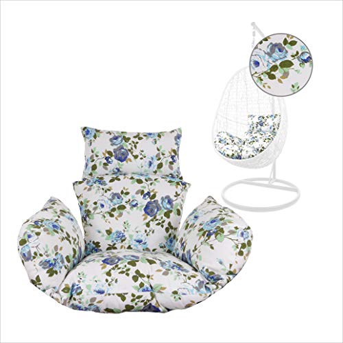 Kideo® Sitzkissen für Hängesessel, Swing Chair Kissen, Ersatzkissen, Wechselkissen, waschbar, 2-teilig, blau-weiß, Blumen (Nest, 1078 icerose) Cover