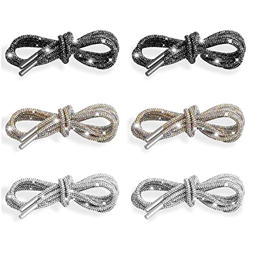 DSVENROLY Strassstein-Schnürsenkel, glitzerndes Seil, glänzende runde Schnürsenkel, Ersatzschnüre für Schnürsenkel, 6 Stück, Weiß + Schwarz + AB, Einheitsgröße Cover