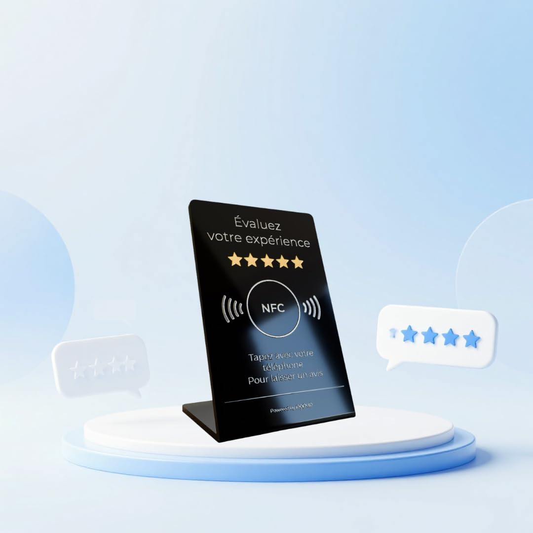 popup Présentoir pour avis NFC L 20 x 15 cm en PVC pour augmenter les avis sur Google, TripAdvisor, Trustpilot et plus | Compatible avec Android et IOS| (Couleur noire, L)