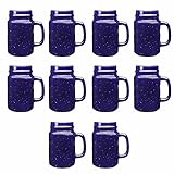 DISCOUNT PROMOS 10 Savannah Speckle Ceramic Mason Jars Set, 16 oz.- Stoneware, C-handle, Durable - Cobalt Blue