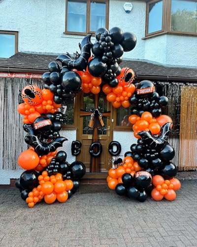 Image of Black and Orange Balloons, 60Pcs 12inch Black Orange Confetti Latex Balloons for Halloween Birthday Celebration Party Decoration