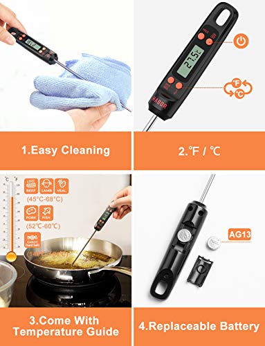 Foto von Habor Küchen-Fleischthermometer, Digitales Grillthermometer, Ultralange Sonde 5s Sofortablesung, Kann in der Küche Verwendet Werden, Grill, Backen, Steak, Truthahn, Süßigkeiten, Milch