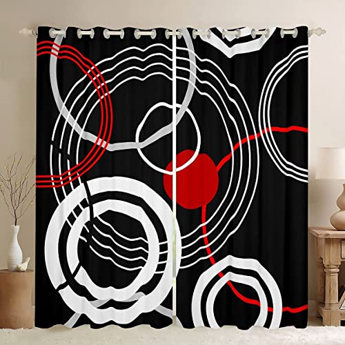 Loussiesd Retro Circle Darkening Window Drapes Black White Red Curtain Simple Style Blackout Curtainsfor Bedroom Children Modern SWindow Treatments W46*L54