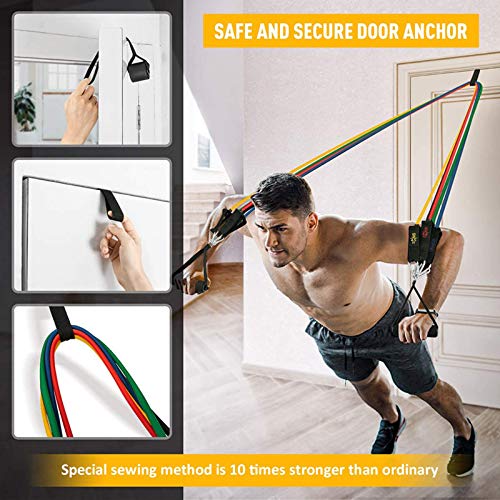 11 Pieces Resistance Bands Set Stackable Up to 150 lbs Elastic Exercise Workout Bands Set with Door Anchor Handles Legs Ankle Straps for Home Gym Workout Equipment Physical Therapy Yoga Accessories