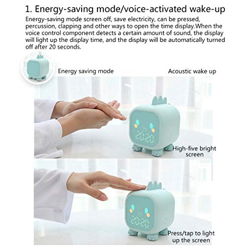 Peiiwdc Despertador infantil, lindo relógio de cabeceira de dinossauro, treinador de sono infantil,