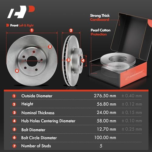 A-Premium 10.88 inch (276.5mm) Front Vented Disc Brake Rotors + Ceramic Pads Kit Compatible with Select Subaru and Saab Models - Impreza 2002-2011, Legacy 2003-2005, 9-2X 2005-2006, 6-PC Set by A-Premium - Image 2