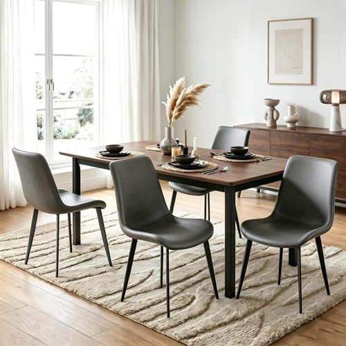Image of Modern Dining Chairs Set of 8, PU Leather Dining Room Chairs, Upholstered Kitchen Chairs with Ergonomic Backrest & Sturdy Metal Legs, Grey
