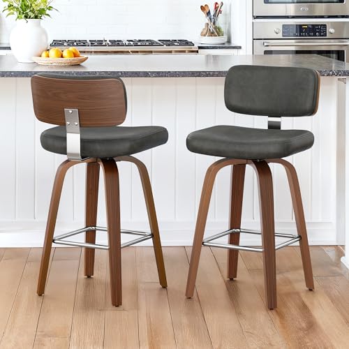 LUE BONA 360°Drehbarer Barhocker 2er Set mit Lehne,67cm Hoch Drehsessel–Barstuhl Holz mit 7cm Kunstleder Sitzfläche,Bar Hocker mit 4 Holzbeinen,Moderner Barstuhl für Küche,Theke,Dunkel-Grau LUE BONA 360°Drehbarer Barhocker 2er Set mit Lehne,67cm Hoch Drehsessel–Barstuhl Holz mit 7cm Kunstleder Sitzfläche,Bar Hocker mit 4 Holzbeinen,Moderner Barstuhl für Küche,Theke,Dunkel-Grau