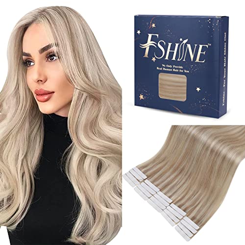 Fshine Tape in Hair Extensions Human Hair,18 Inch 20 pcs 50 g,Straight Natural Human Hair Tape in Extensions,Color 3 8 22 Highlight Medium Blonde,Crafted with Lightweight Comfortable Fit
