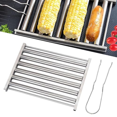 Qianly 2X Hot Dog Roller Cooker 5 Section Evenly Cooked Stainless Steel Hot Dog Griller Roller Rack for Egg Rolls Household
