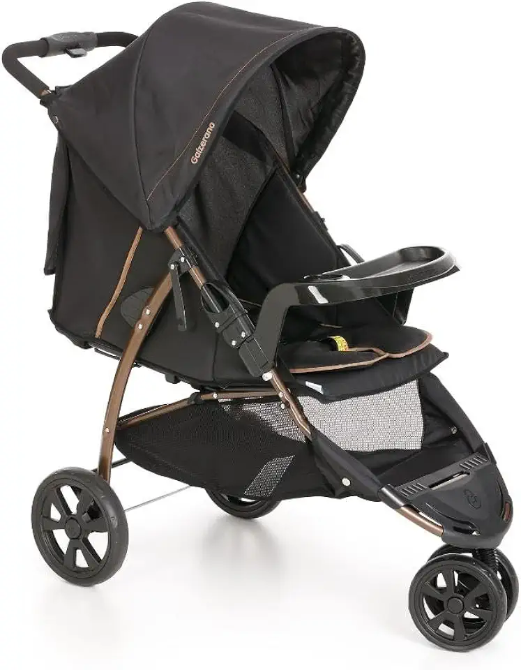 Carrinho de Bebê Passeio Reclinável Berço 3 Rodas de 0 Até 15kg Cross Trail Preto Cobre Galzerano