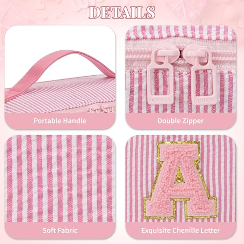 Travel Makeup Bag for Women, 2Pcs Portable Personalized Initial Makeup Organizer Bag, Open Flat Large Cosmetic Bag With Travel Essential Pouch (Pink Letter K)4