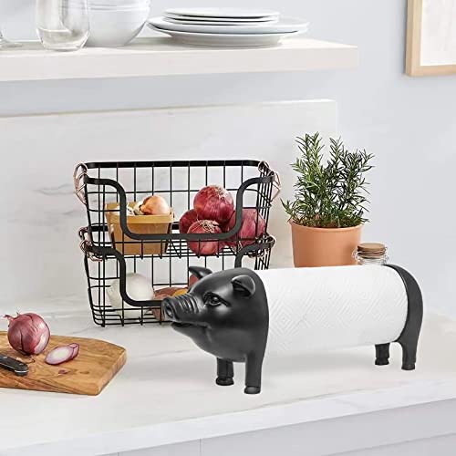 Black Pig Paper Towel Holder Farmhouse Paper Towel Holder, Rustic Country Decorative Standing Utensil For Kitchen, Vintage Animal Tissue Towel Display Stand, #TOP3