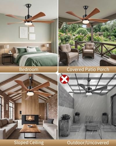 Yahada 52 Inch Ceiling Fans with Lights and Remote Control, USA Original Patent Outdoor Ceiling Fan, Etl Listed, High CFM Quiet Reversible Noiseless Dc Motor, 5 Blades, 6 Speeds, Walnut Wood thumbnail 8
