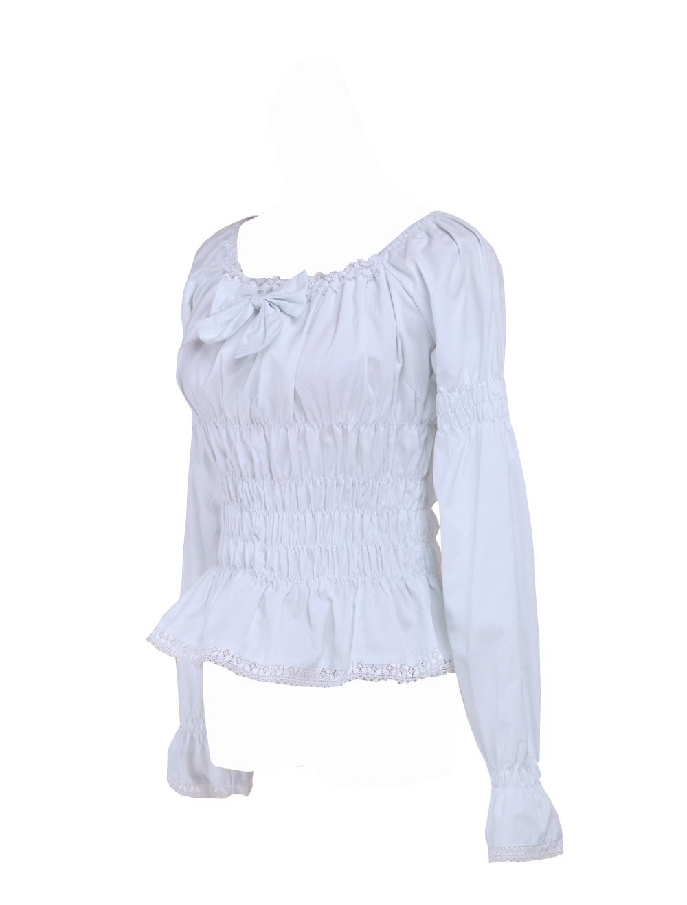 an*tai*na* Camicia Tradizionale Lolita vittoriana Vintage in Cotone Bianco Dolce con arricciature in Pizzo e Fiocco