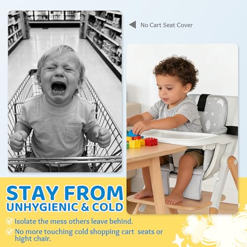 Portable Baby Shopping Cart Seat, High Chair Cover for Outdoor Hygiene and Safety, One-Hand Installation Cart Seat Cover, Comfortable and Supportive Foam-Padded, Grocery Cart Baby Seat - Thumbnail 2