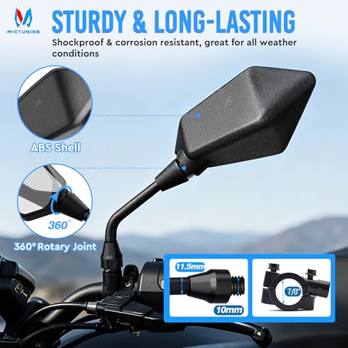 MICTUNING Universal Hawk-eye Motorcycle Convex Rear View Mirror - with 10mm Bolt, Handle Bar Mount Clamp Compatible with Cruiser, Suzuki, Honda, Victory and More by MICTUNING - Image 3