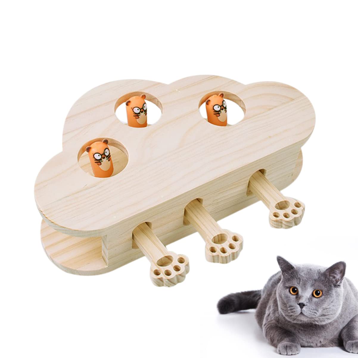 SUPVOX Juguete De Madera para Atrapar Gatos Interactivo Divertido Patrón Cloud Beat