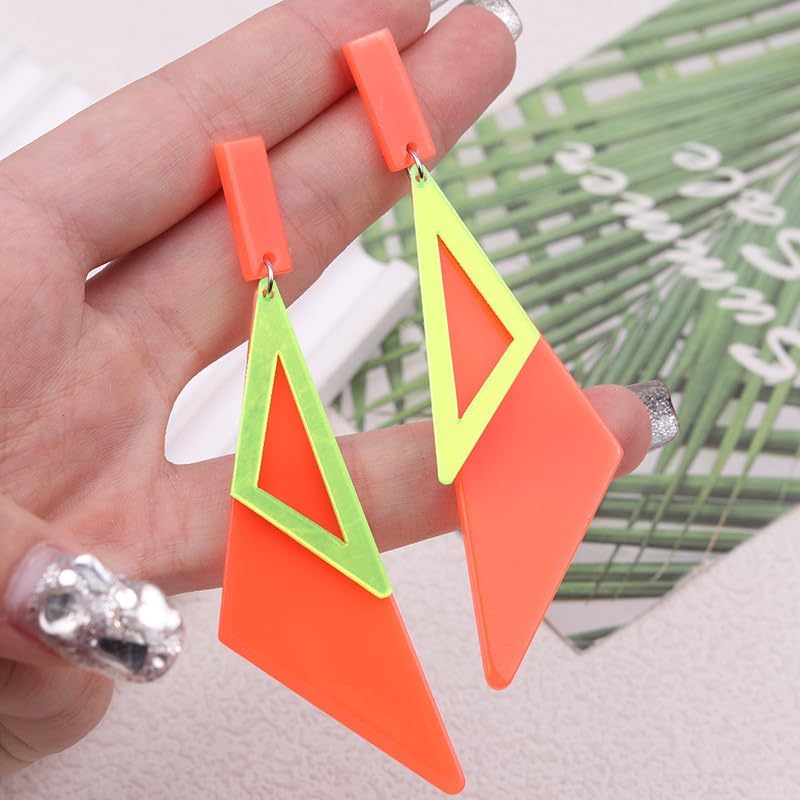Retro 80s 90s Neon Earrings Acrylic Triangle Star Creative Exaggerated Fluorescent Earrings for Women's Party Jewelry Gifts - Image 5