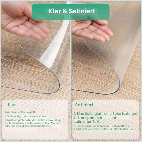 NATRKE Schreibtischunterlage Transparent, 80x40x0.15cm Schreibunterlage groß klare Durchsichtige Schreibtischmatte Unterlage Tischschoner rutschfeste Runde Kanten Schreibunterlage für Büro Zuhause