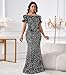dasmzper Women Sexy Sequin Off Shoulder Ruffle Short Sleeve Bodycon Mermaid Party Formal Evening Maxi Dress Black Silver