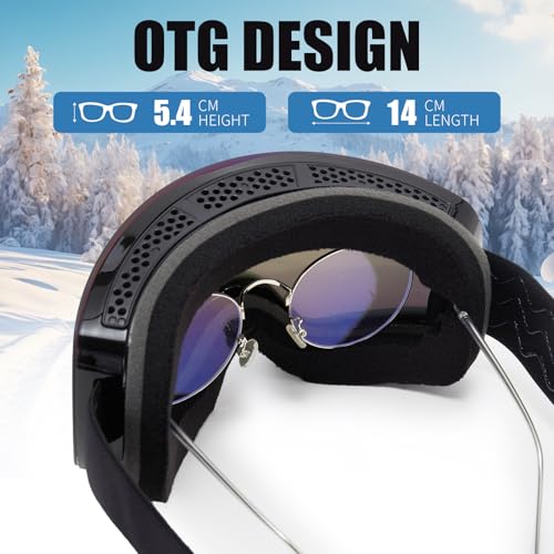 MXJ Gear Gafas de Esquí,YH227 Gafas Esqui Snowboard Nieve para Hombre Mujer OTG,Ajustable Anti Niebla Gafas de Esquiar Protección UV400 (Montura negra - Lentes plateadas VLT 13%) - imagen 6