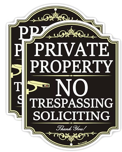 Large No Trespassing Signs Private Property, No Soliciting Signs, 10x14 Inches 0.04 Aluminum, UV Durable Ink Printing, Rust&Fade Resistance, Weatherproof, Easy to install(2Pack)