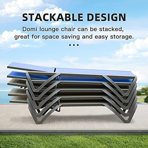 Domi Pool Lounge Chairs, Aluminum Patio Chaise Lounge With Side Table, 5 Position Adjustable Backrest And Wheels, All Weather Outdoor Lounge Chairs For Beach, Yard, Balcony, Poolside, Gray #TOP5