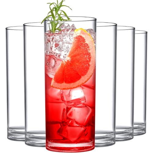 Amazing Abby - Mika - 16-Ounce Plastic Highball Glasses (Set of 6), Plastic Cocktail Glasses, Reusable, BPA-Free, Shatter-Proof, Dishwasher-Safe, Perfect for Poolside, Outdoors, Camping, and More