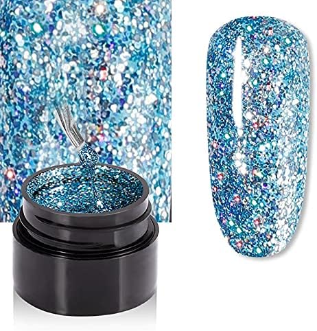 ROSALIND Glitter Gel Nail Polish Shiny Rainbow Super Glitter 5ml Nail Art Design Need LED/UV Lamp Trendy Sparkle Nail Manicure (Without Brush) (RL-5ML-A516)