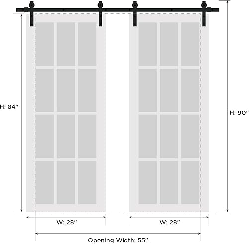 Miniatura 15 de SARTODOORS Puertas correderas dobles de granero de 48 x 96 pulgadas con herrajes Quadro 4111 White Ash Juego resistente de perchas de riel de 13