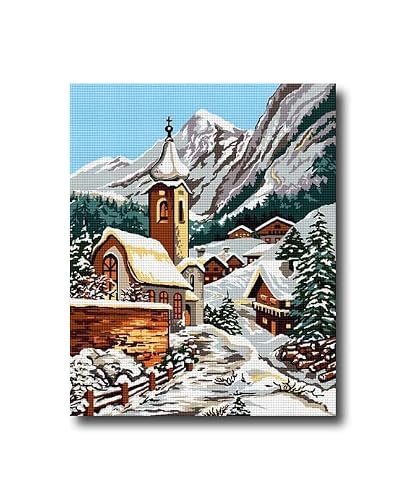 Hudemas Needlepoint kit Landscapes Complete with Printed Canvas and Threads 9x12 inches (Winter Town 140)