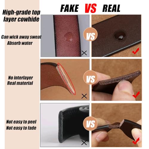 Classic Men's Genuine Leather Belt Heavy Duty Work Belt, Handmade Casual Every Day Belt for Jeans Pants,Red,125CM/49.2''4