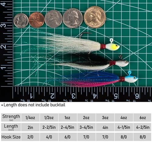 image for Dr.Fish 3 Pack Bucktail Jig Saltwater Fishing Jig Buck Tail Hair Lure 