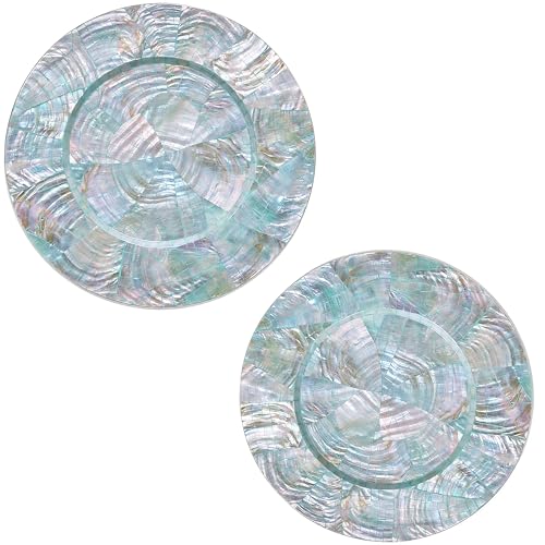 i-lan 2-Pack 13" Mother of Pearl Charger Plates – Shell-Inlaid Wooden Platters for Dining, Party & Luxury Décor – Elegant Dinnerware Placemats, Ideal Housewarming or Holiday Gift by i-lan - Used condition - US$22.85