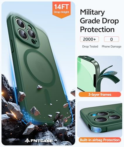 Image of FNTCASE for iPhone 13 Pro Max Case: [Compatible with Magsafe] Translucent Matte Magnetic Phone Cover - Military Grade Drop Protection Shockproof Protective Cases - Green