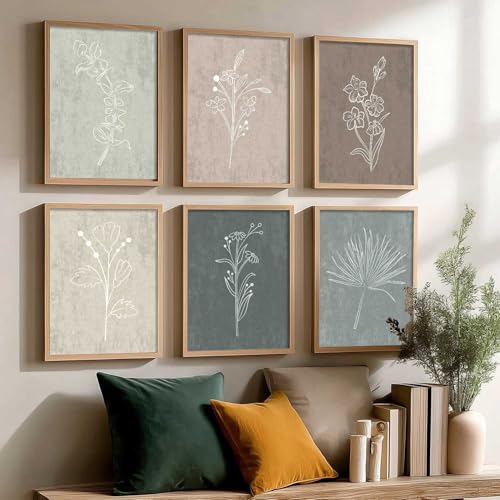 Image of kotart - Floral line art Painting for Living Room Bedroom Office Decor - Premium Digital Paintings with Frame Home Decoration - Wall - (Pack of 6 Multicolor) (14X20 Inch, C)