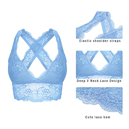 Bralette de encaje SHEKINI azul con espalda cruzada ideal para camisas abiertas y looks urbanos 4
