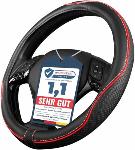 Upgrade4cars Lenkradbezug Rot Schwarz Leder-Optik Universal 37-38 cm | Lenkradhülle für Sommer & Winter | Geschenk für Frauen & Männer | passend für die meisten Fahrzeuge