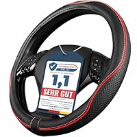Upgrade4cars Lenkradbezug Rot Schwarz in Leder-Optik | Lenkradhülle Universal 37-38 cm für Sommer & Winter | Autozubehör Innenraum Geschenk-Ideen | Geschenke für Frauen und Männer