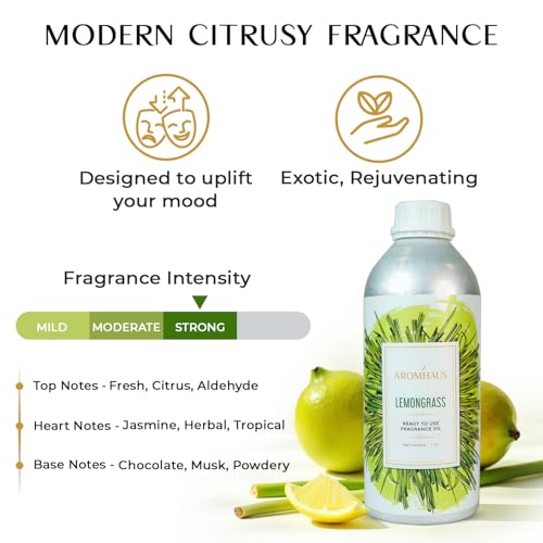 Image of Lemongrass Fragrance Oil 1L | Ready-to-Use Aroma Oil for Diffusers, Vaporizers & Oil Warmers | Luxurious Long-Lasting Home & Spa Fragrance | IFRA Certified | Infused with Essential Oils