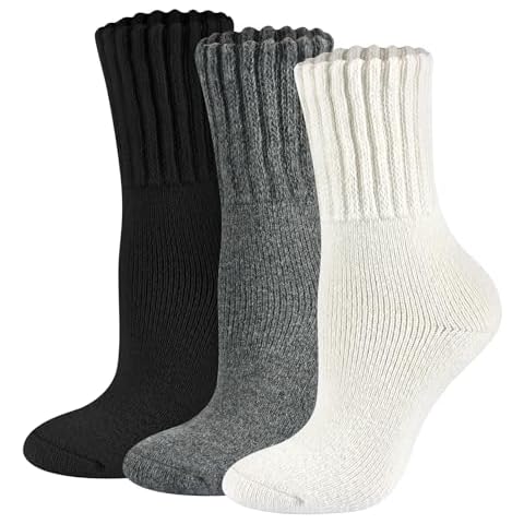 Boot Socks for Women Thermal Warm Socks for Men Winter Thick Hiking Crew Socks Women 5-10 Youth 3 Pairs (Black+Ivory+Dark Grey) Cover